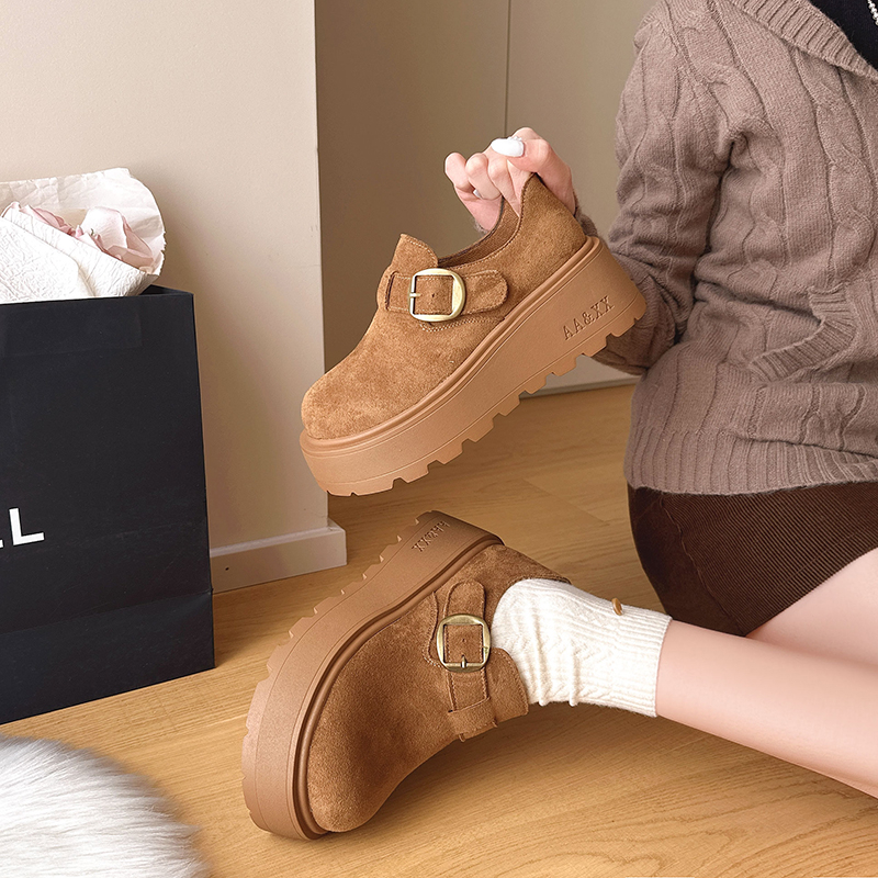 休闲风勃肯鞋春秋纯色勃肯单鞋小个子复古港风春季女鞋增高勃肯鞋