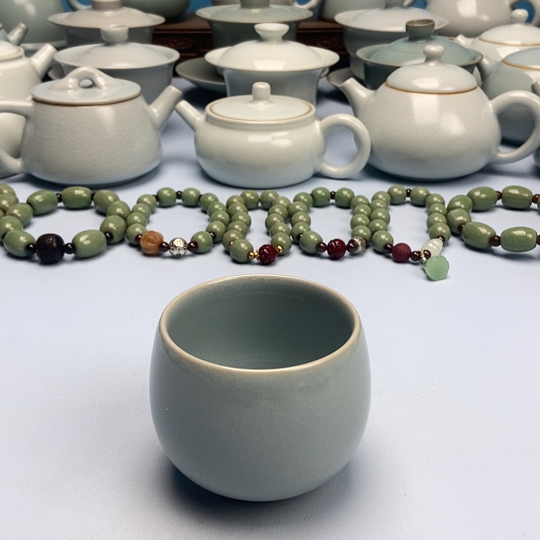 杯天青微蓝龙蛋杯原矿原釉原产地