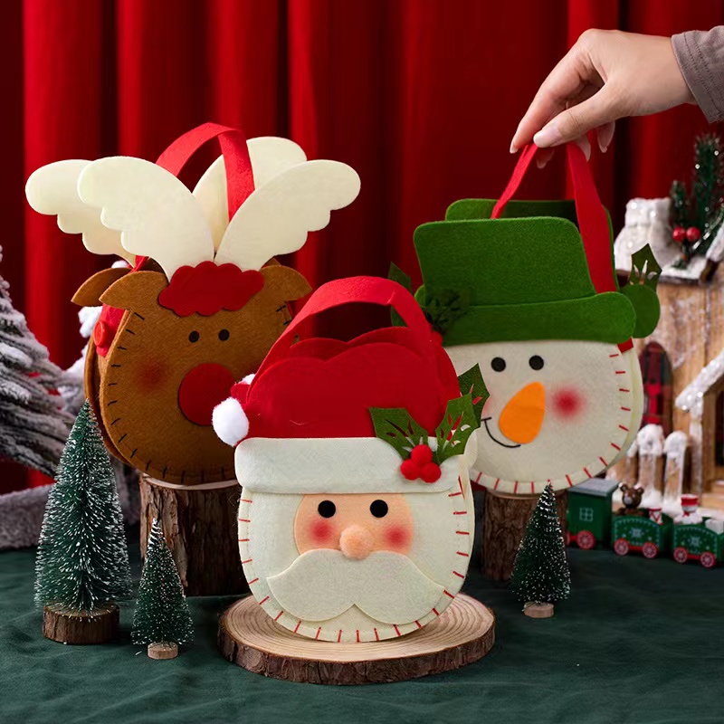 平安夜圣诞节糖果苹果袋子无纺布双面可爱礼物装饰果盒装饰手提包