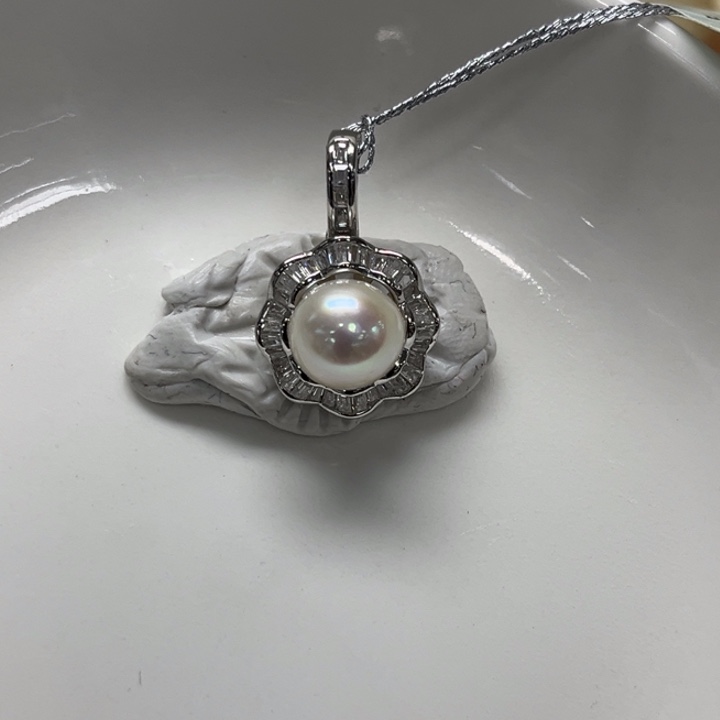 颈饰银S925镶嵌海水珍珠AK 8-9mm 173号