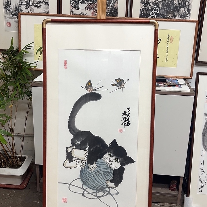 绘画猫咪47x92厘米带框