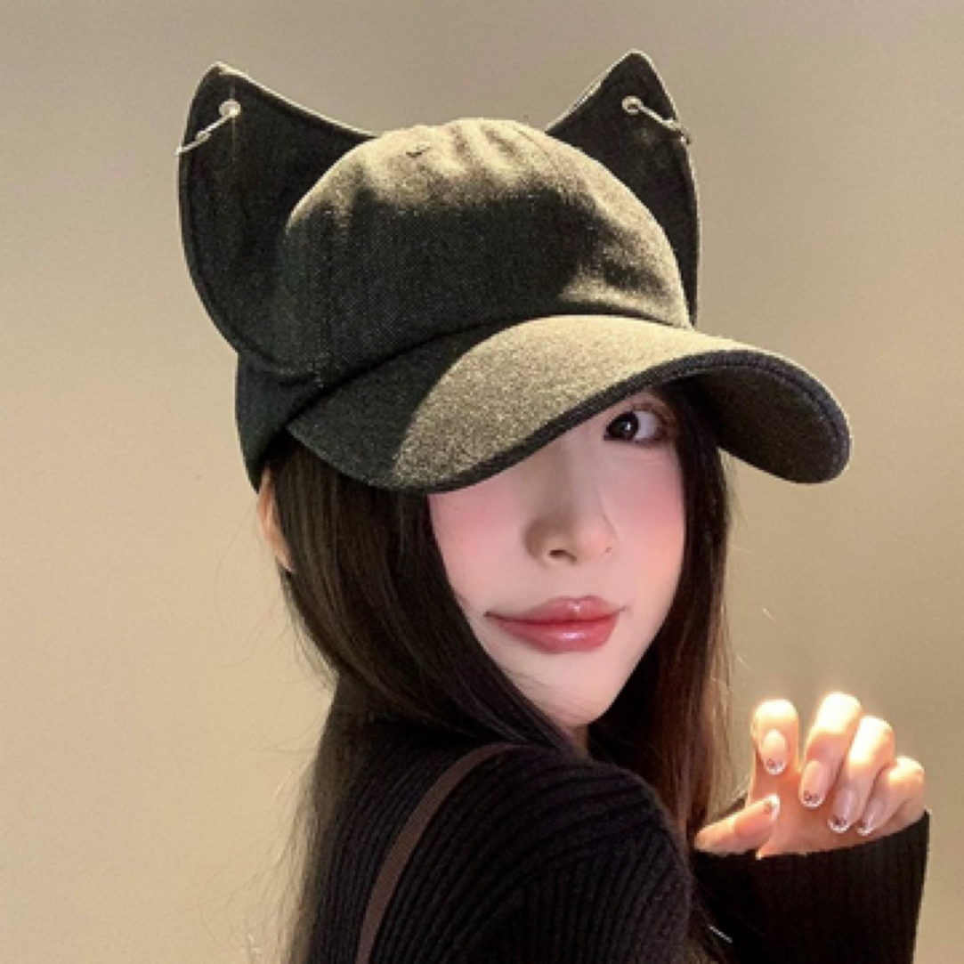 铁环狐狸耳朵牛仔棒球帽女春夏个性小众鸭舌帽2025新款显脸小帽子