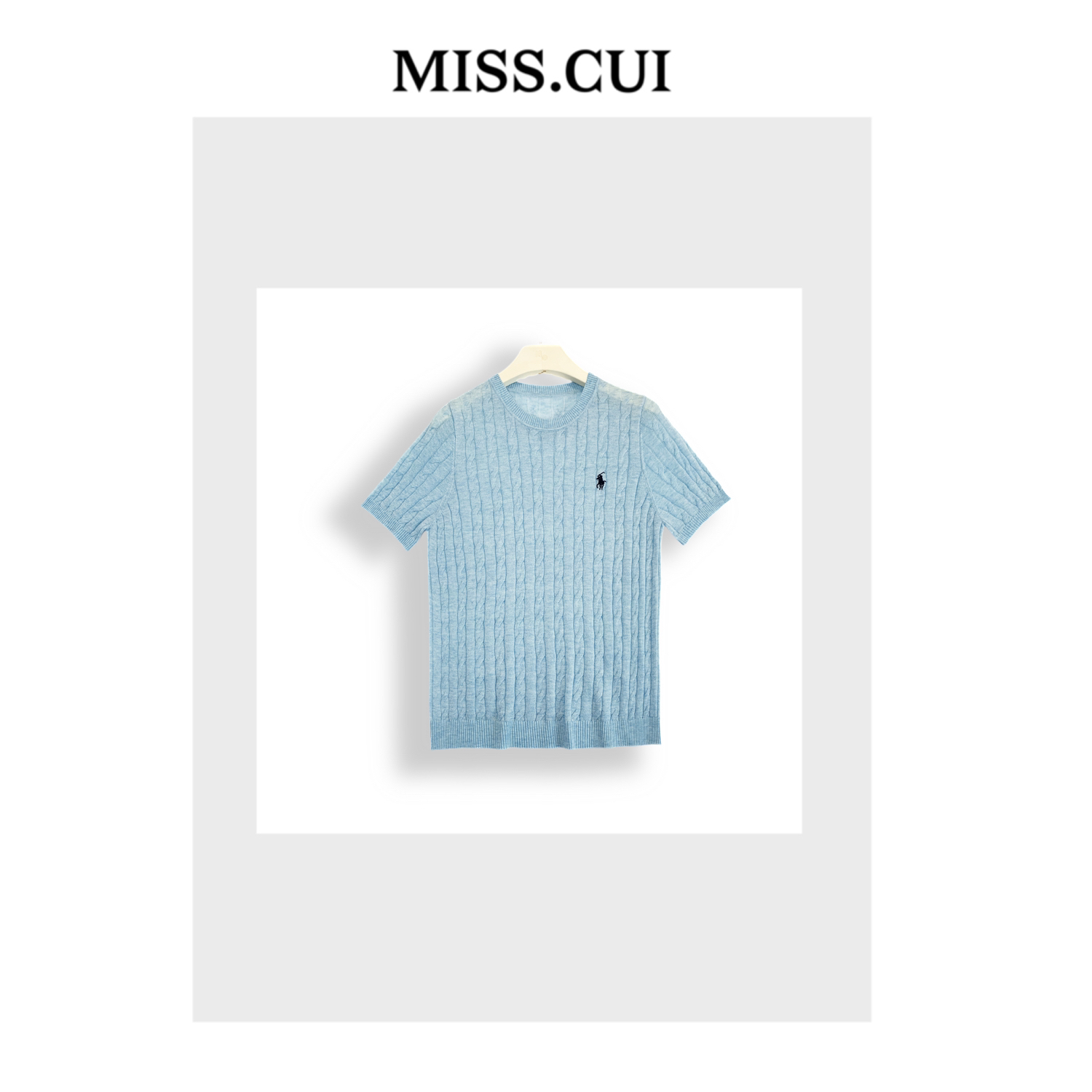 MISS.CUI 极简风穿搭 复古小马刺绣麻花套头短袖毛针织衫912