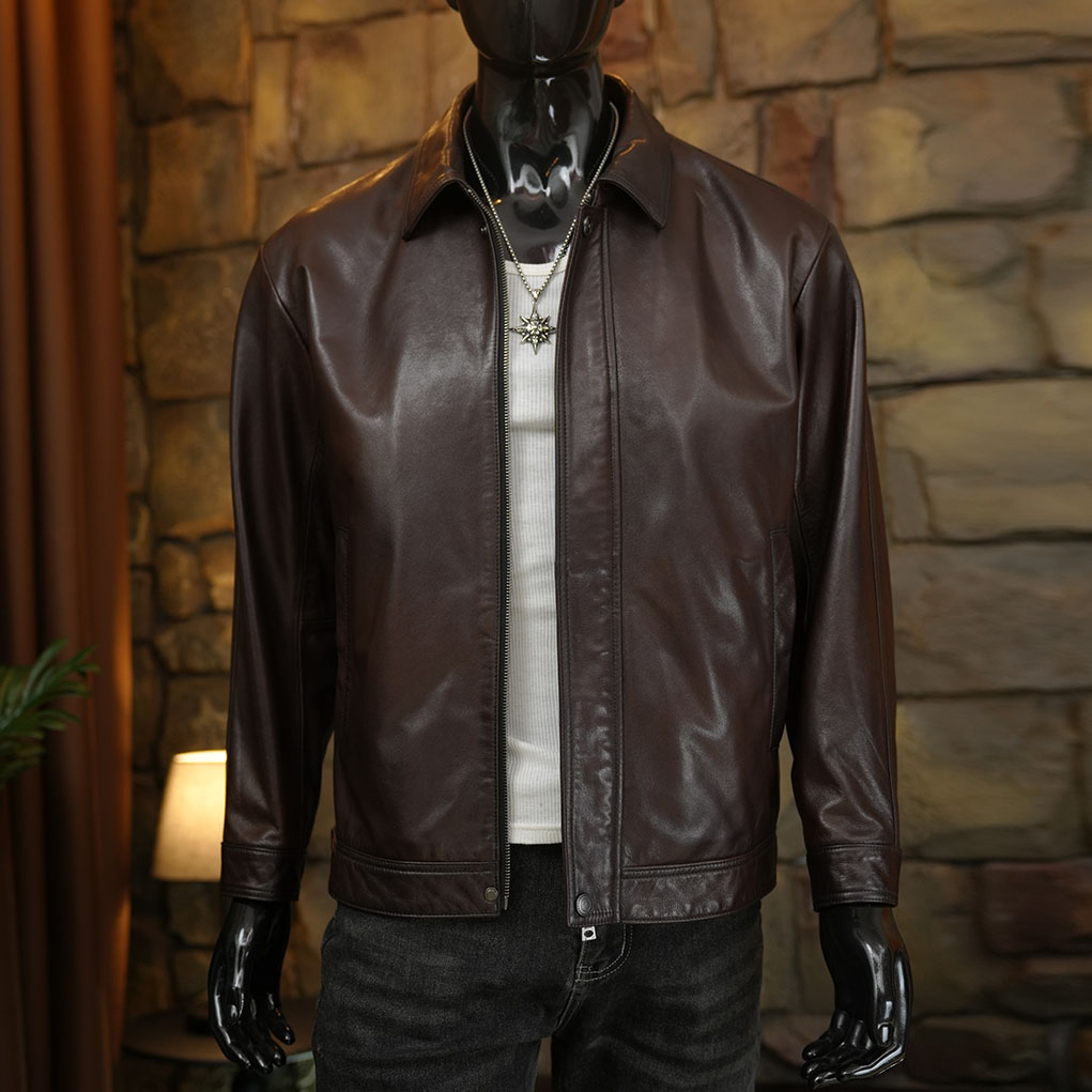 真皮男士翻领拉链秋季修身微落肩山羊皮春秋短款休闲时尚潮流