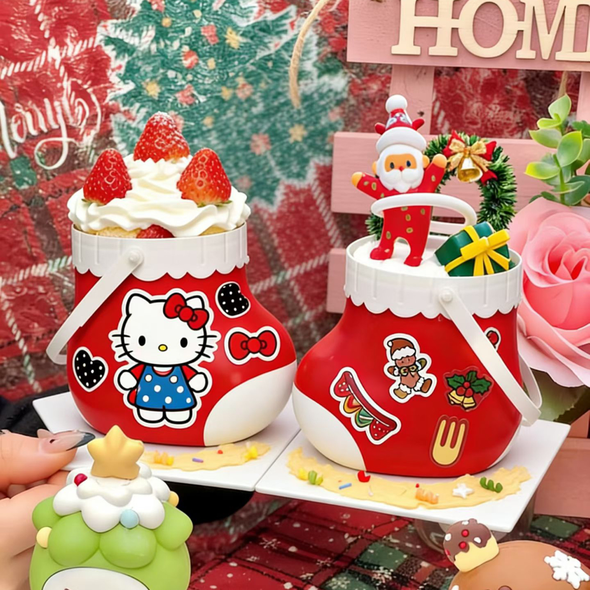 圣诞kt袜筒～黑森林专属链接  圣诞蛋糕装饰可拎蛋糕摆件