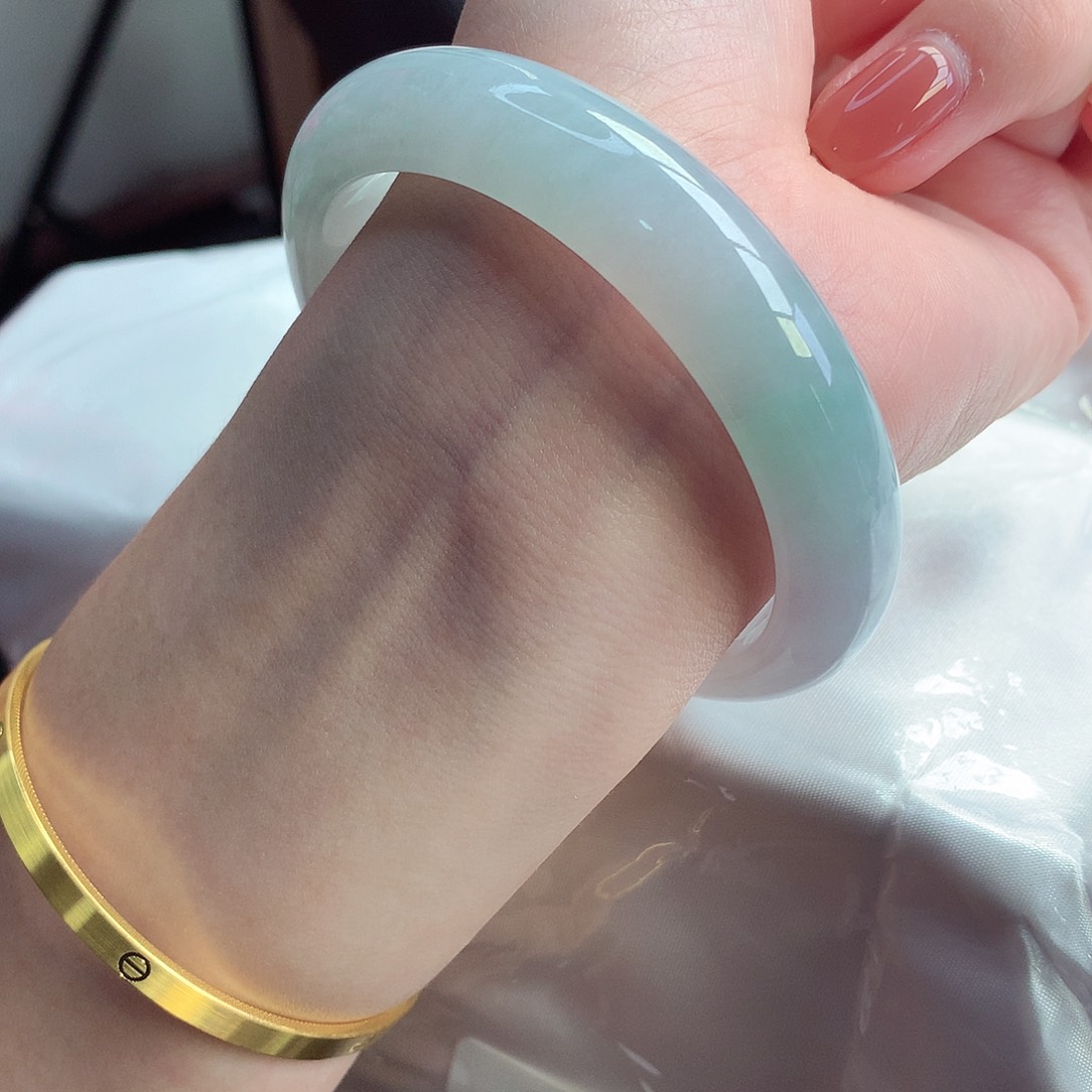 翡翠手镯未镶嵌天然A货翡翠58简简单单落落大方