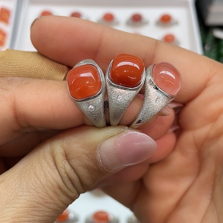 南红玛瑙银S925镶嵌戒指颜色多样性拍一发一