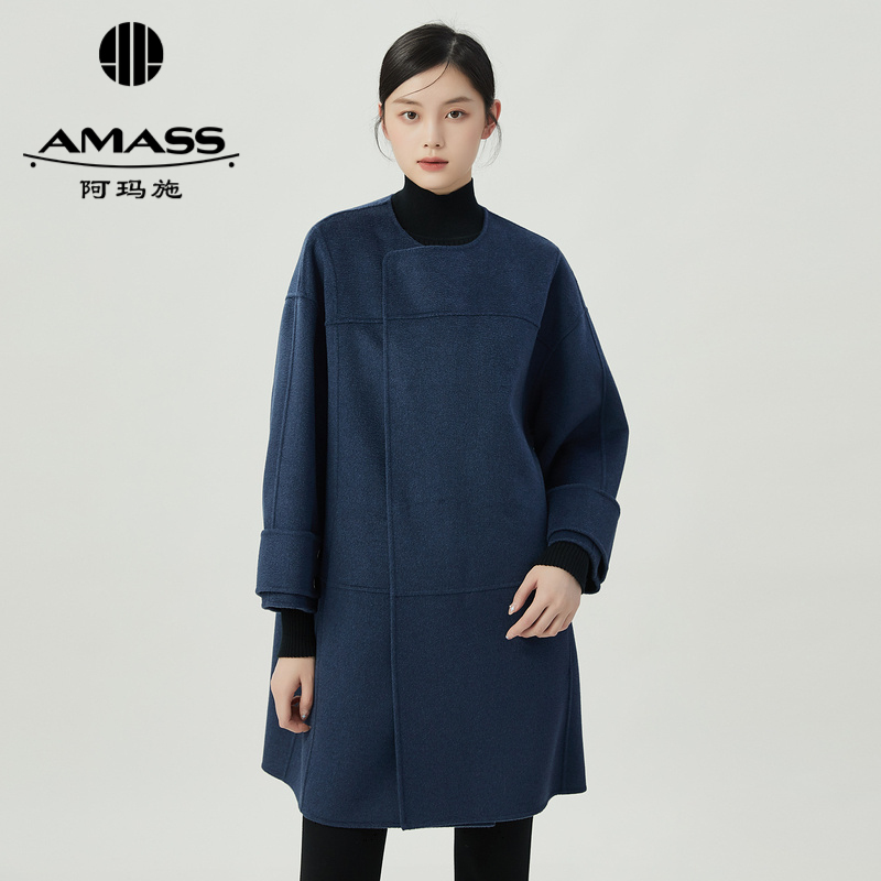 阿玛施/AMASS新款圆领茧型中长款 双面羊绒气质经典大衣5400770