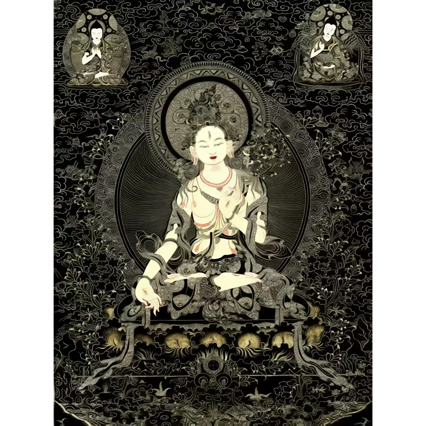 唐卡黑金观音菩萨TK16003