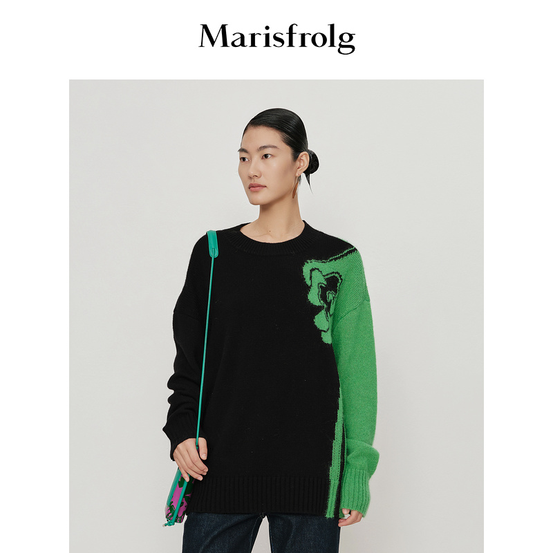 Marisfro/玛丝菲尔【纯羊毛针织毛衣】秋冬纯羊毛拼色加厚ACDE1804M