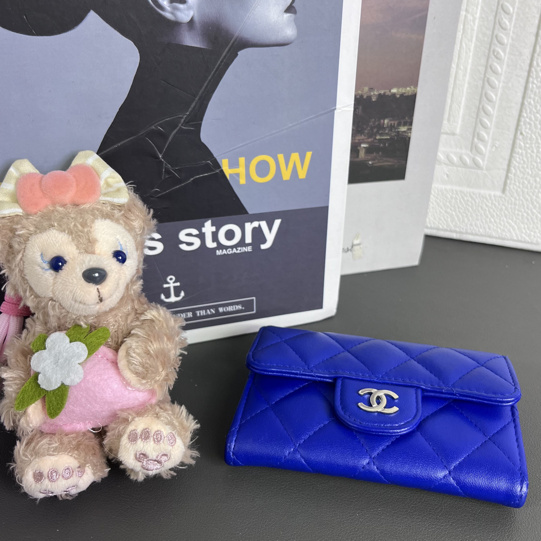 95新 Chanel/香奈儿 孔雀蓝翻盖小卡包