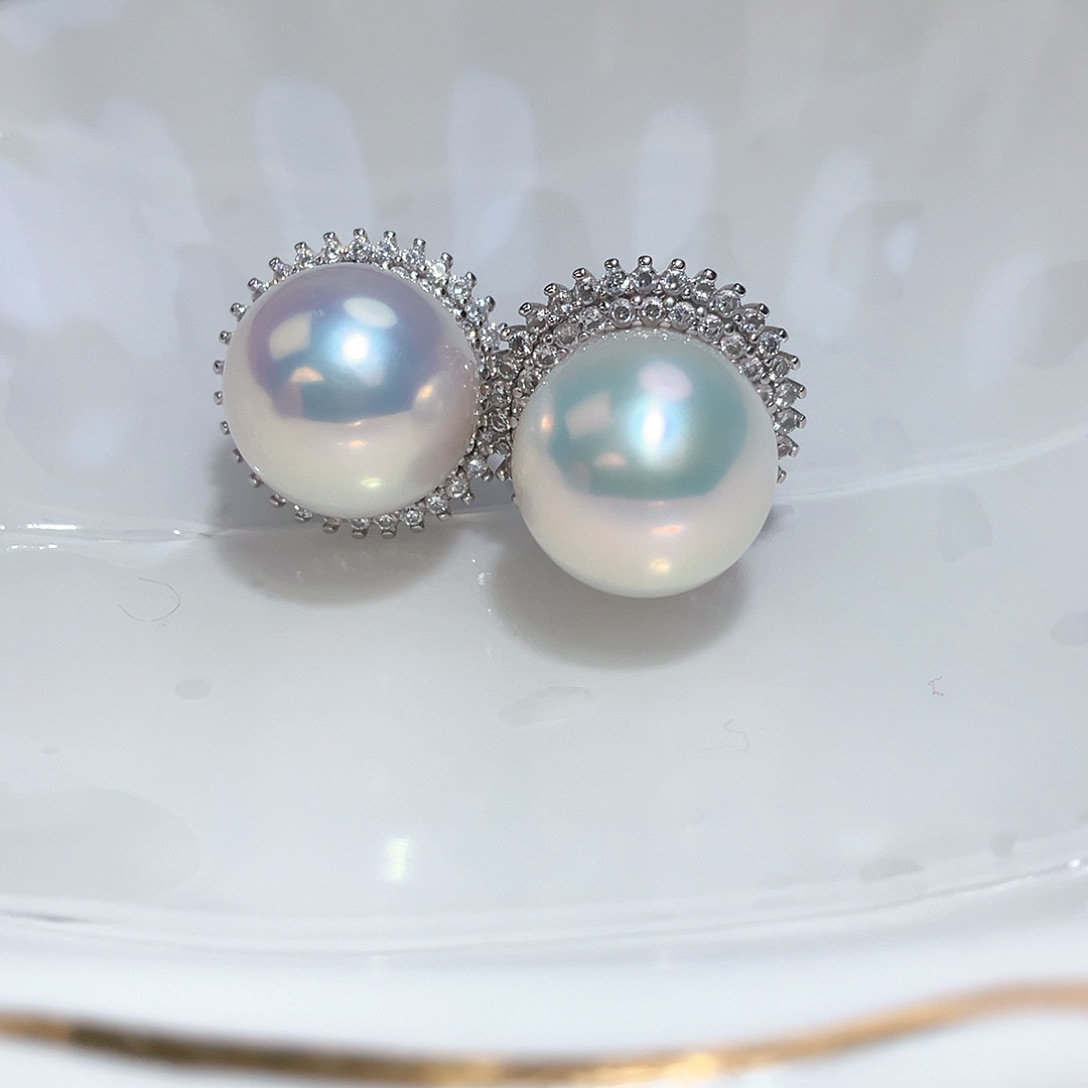 淡水珍珠耳饰银S925镶嵌昱*
