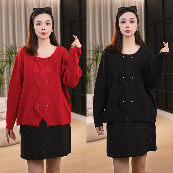 【港岛玫瑰】纯色小香风针织开衫时尚双排扣毛衣12959