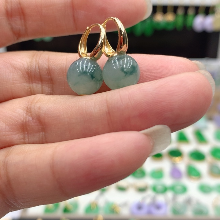 翡翠18K金镶嵌耳饰