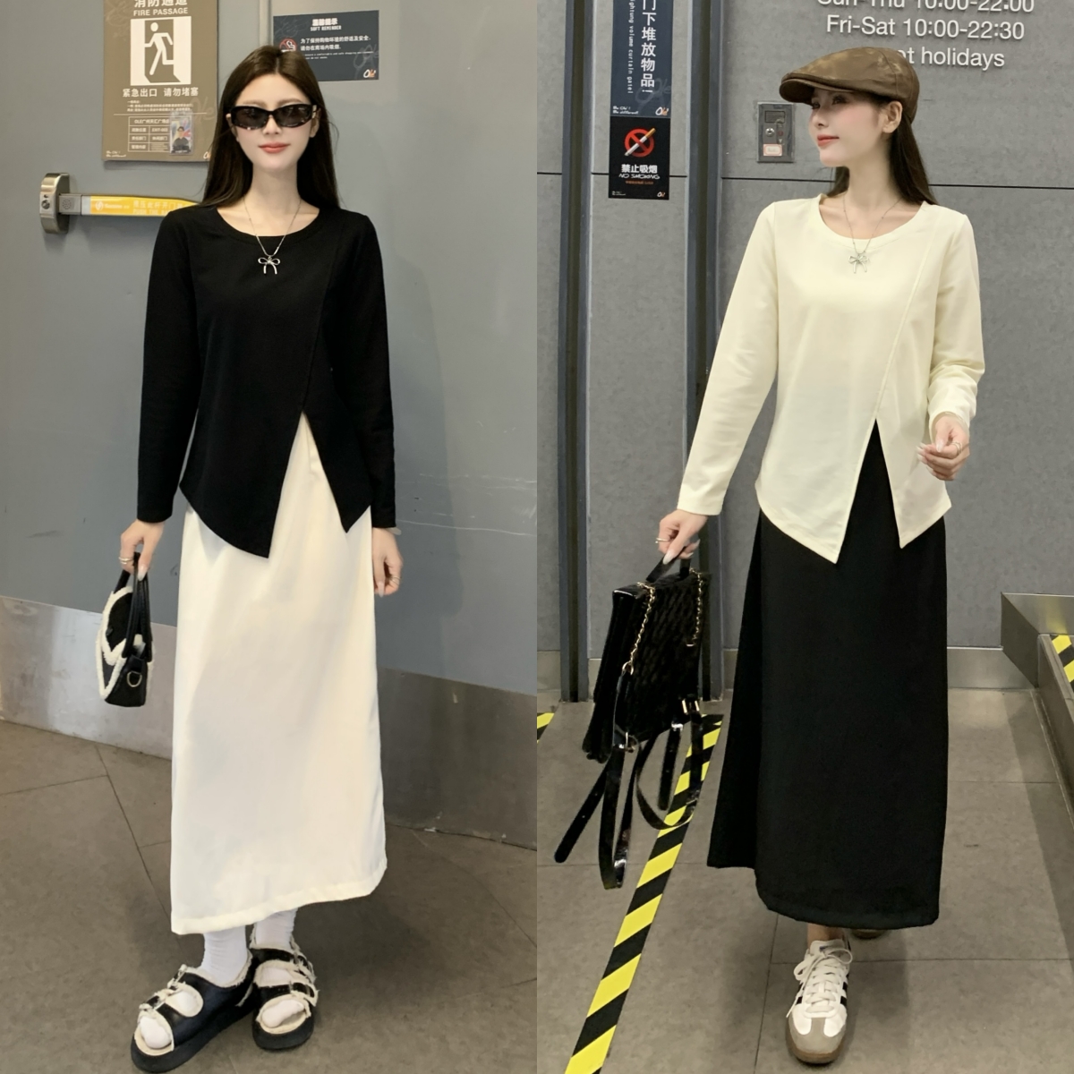 6637-大码女装胖MM秋季时尚上衣+半身裙两件套装