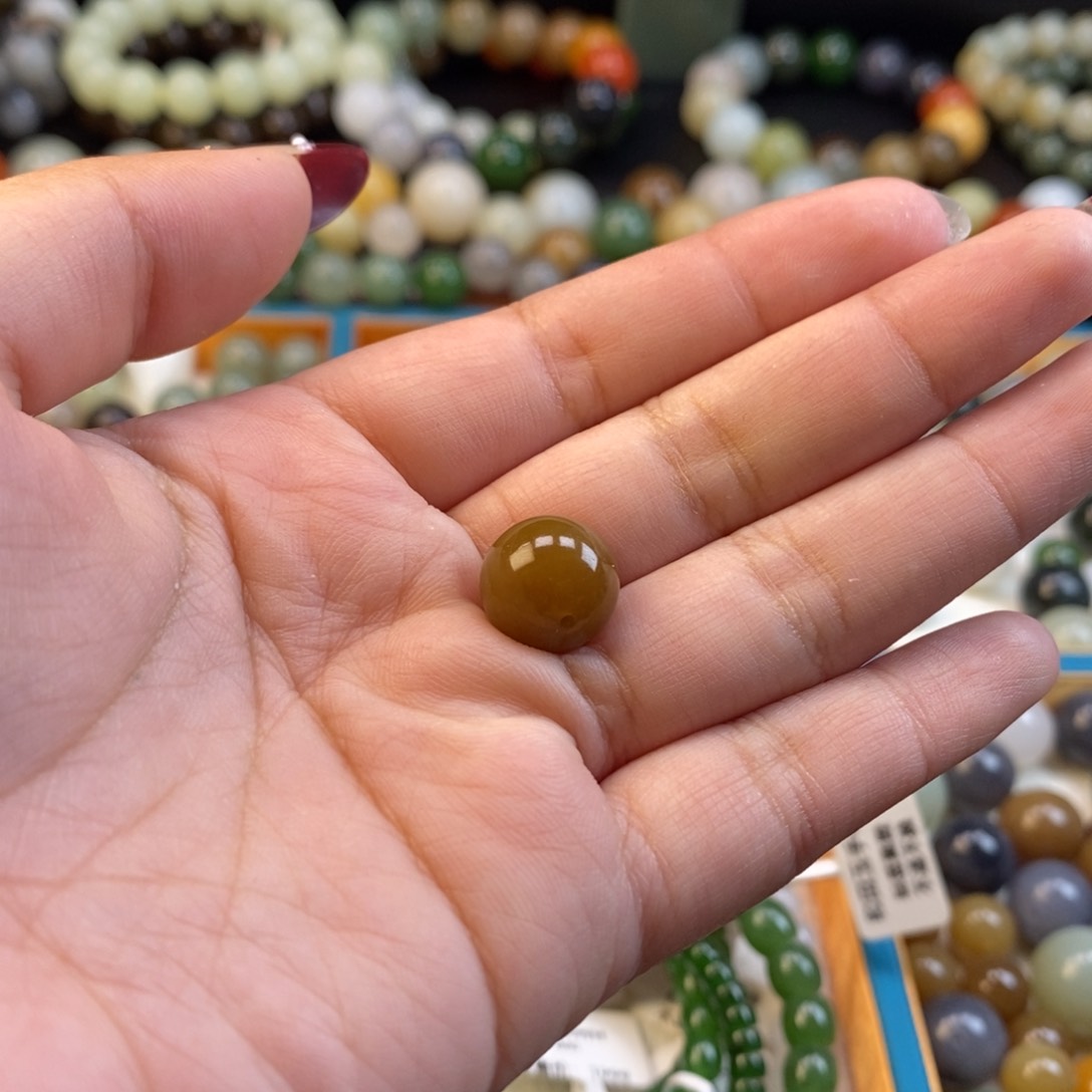 和田玉手串未镶嵌新疆且末红糖单珠z 12