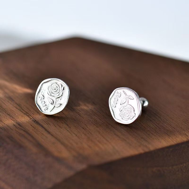 足银耳饰 上渔银饰  足银990【玫瑰花耳钉】小清新潮流款