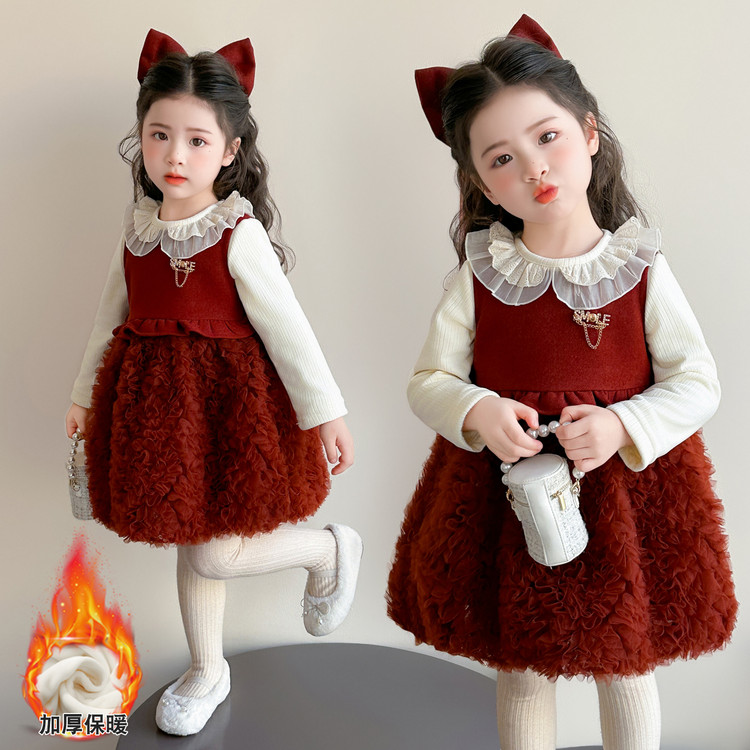 连衣裙公主冬季纯色纯色女童中小童