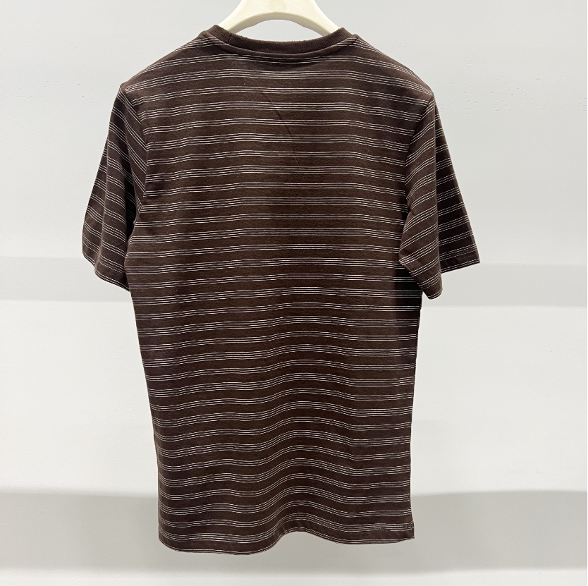 LiLi 25新款咖条纹复古做旧短袖T恤上衣 161108