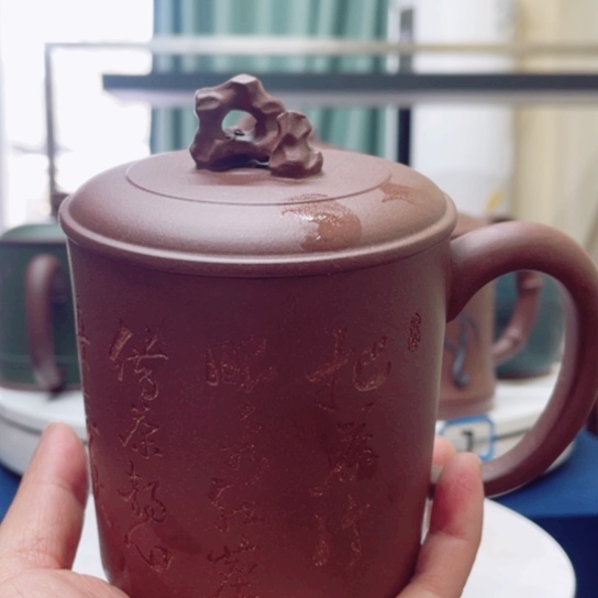 紫砂茶杯紫泥太湖石杯