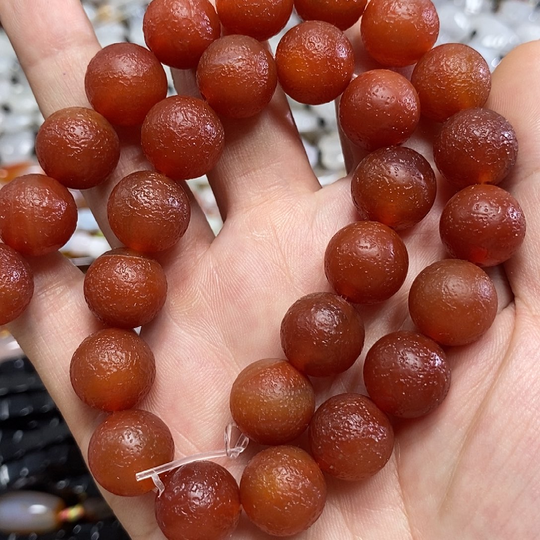 玛瑙/玉髓未镶嵌珠宝半成品橘皮玛瑙一条卡14mm