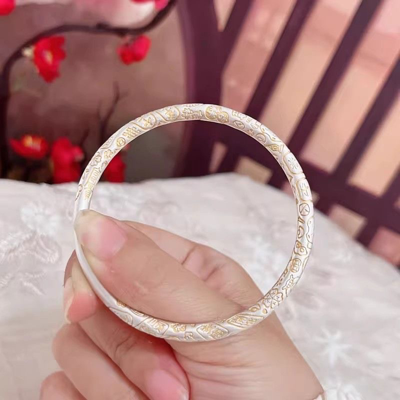 足银手镯 描金吉言招财猫闭口手镯