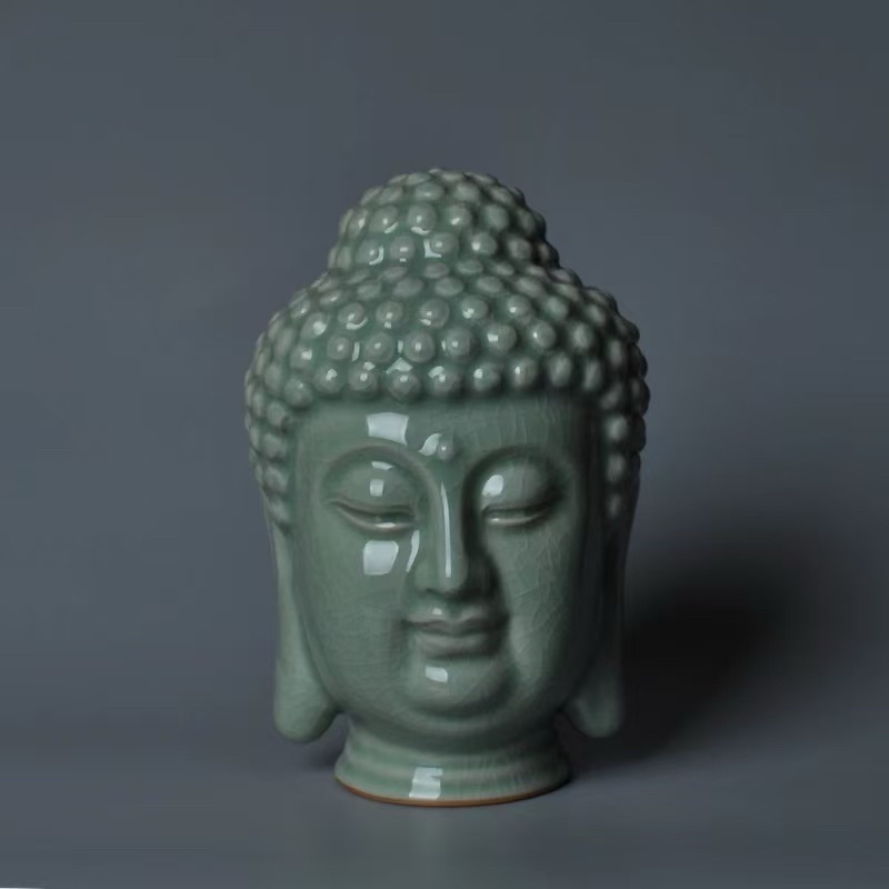 原矿汝瓷佛首摆件书房展厅中式汝窑汝瓷展品
