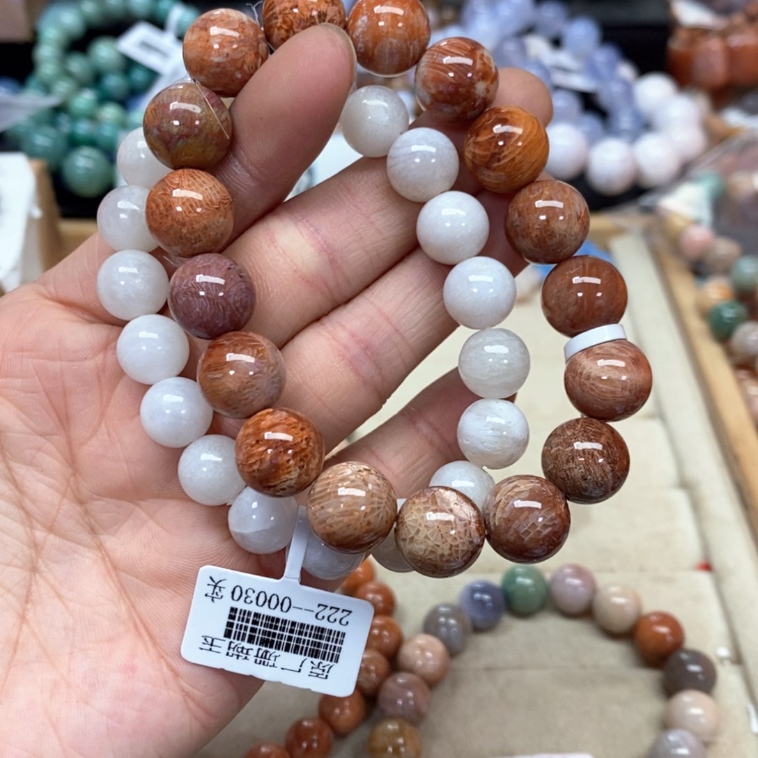 硅化珊瑚（珊瑚玉）手链未镶嵌银*231