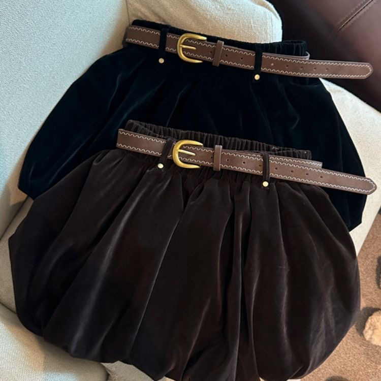 大码胖MM秋冬加厚花苞裙美拉德甜辣风高腰显瘦丝绒花苞不送腰带