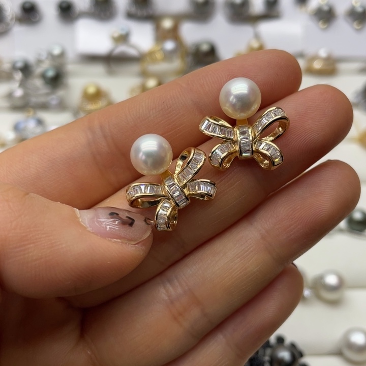 海水珍珠耳饰银S925镶嵌