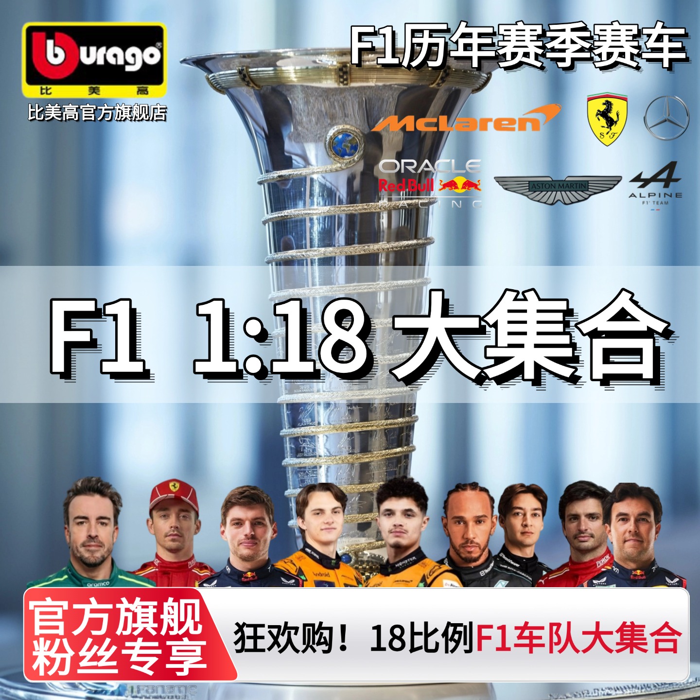 比美高f1模型1:18F1合金模型 勒克莱尔 维斯塔潘 汉密尔顿 拉塞尔