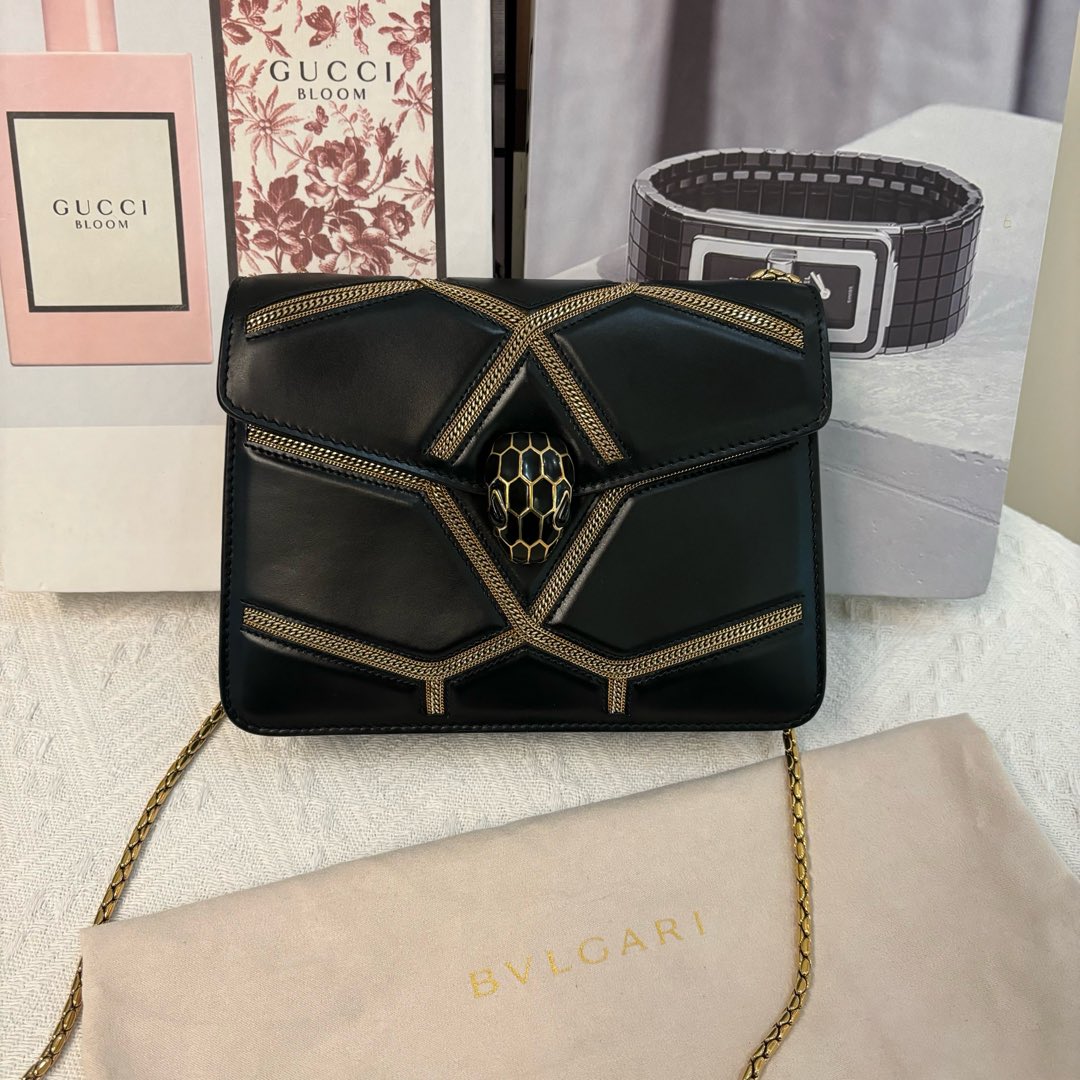 99新 BVLGARI/宝格丽 黑色金边蛇头包小号