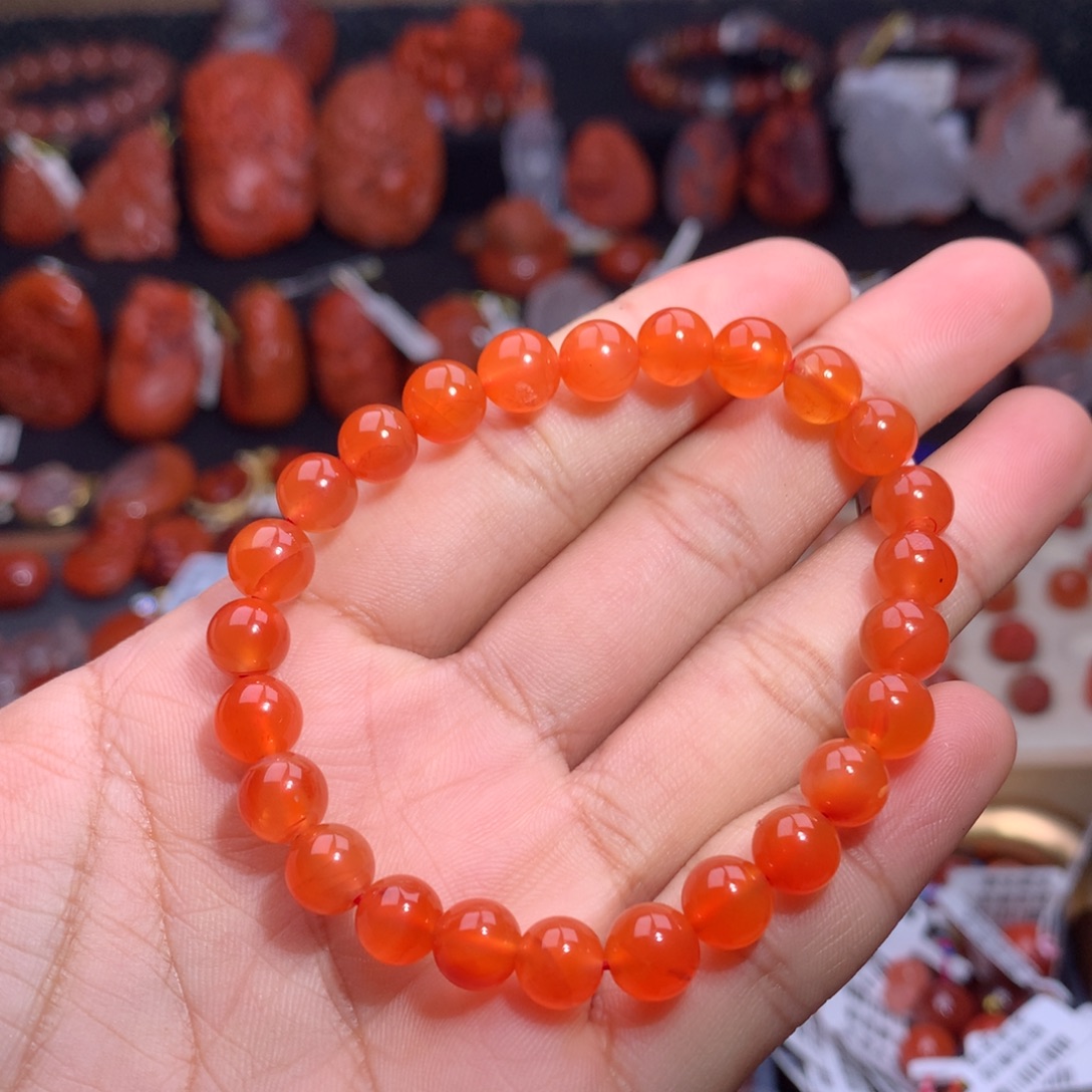 布***汤南红玛瑙未镶嵌珠宝半成品冰红手串