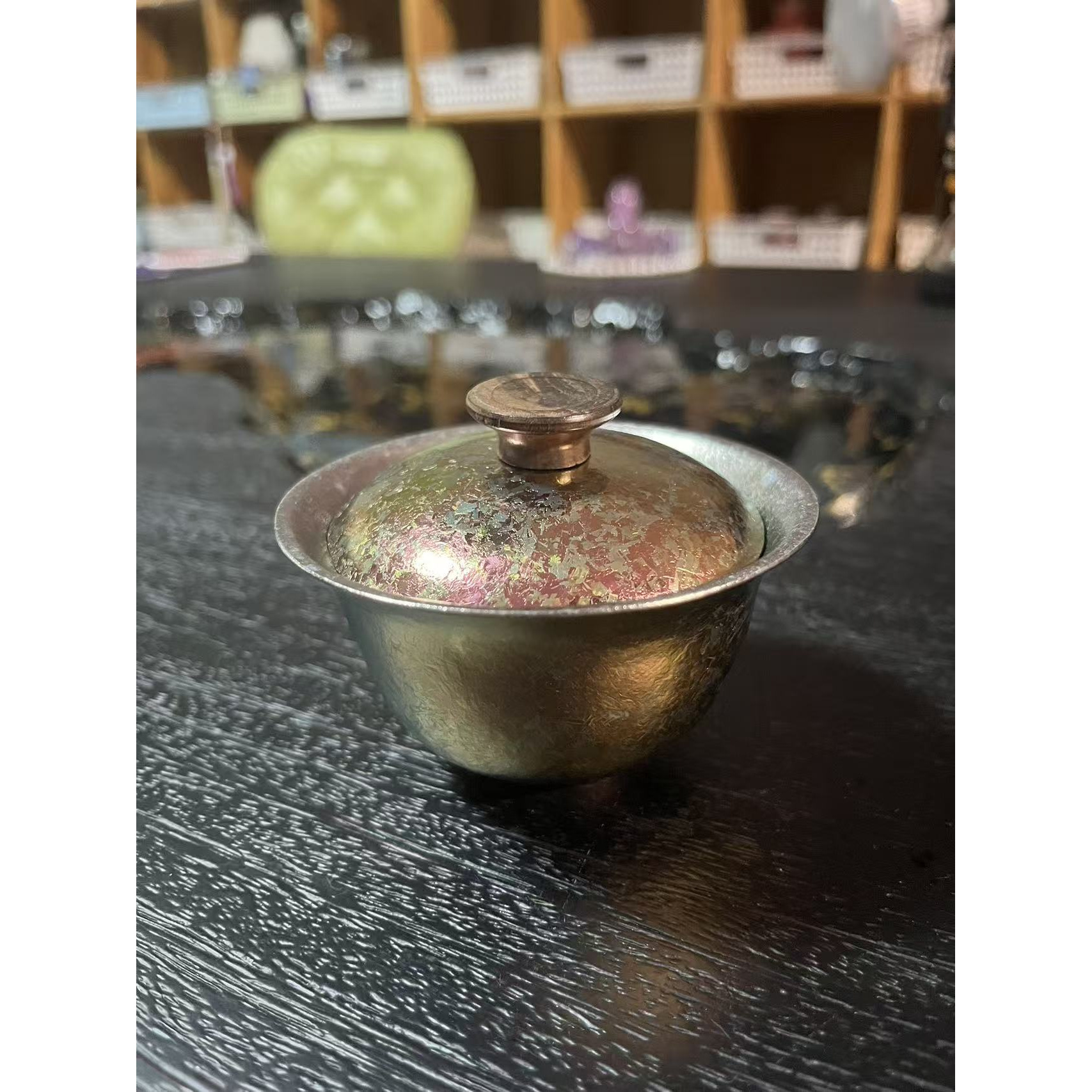 纯钛盖碗实木盖子（金粉色）