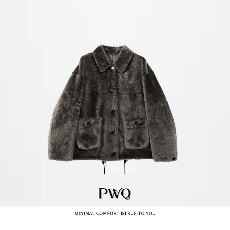 【潘文青补贴】 短款翻领皮毛一体皮草外套 52188