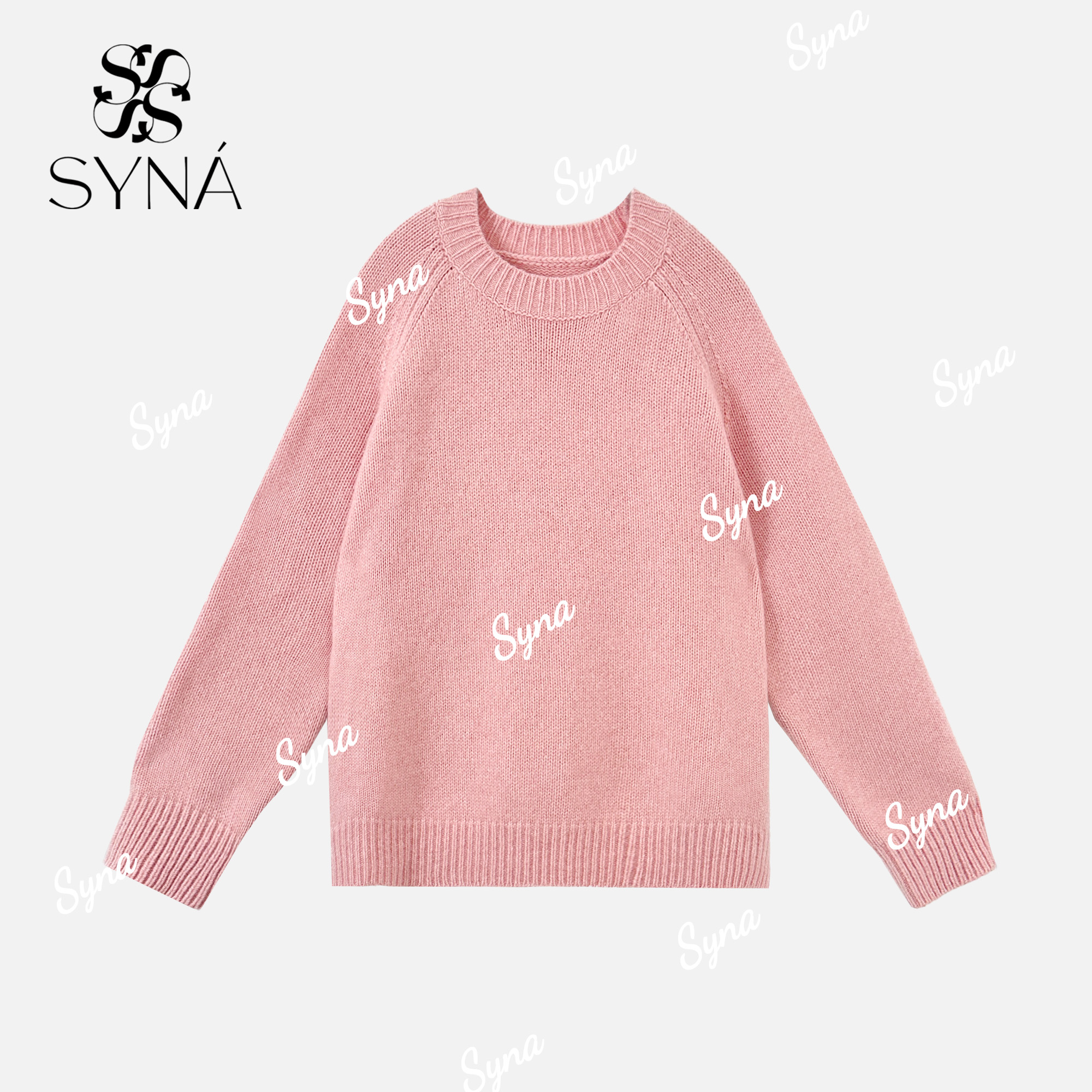 syna希娜 『糖霜话梅』100山羊绒重磅经典罗纹袖口落肩针织毛衣