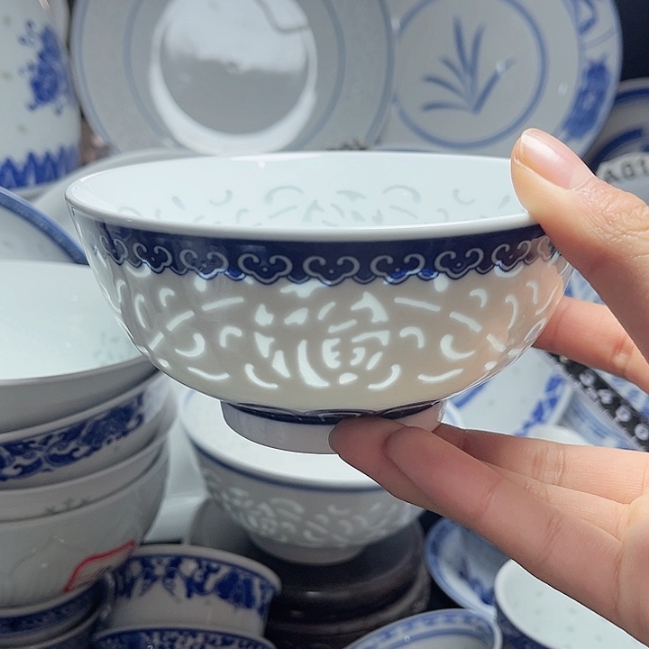 碗青花玲珑五寸五福饭碗5个