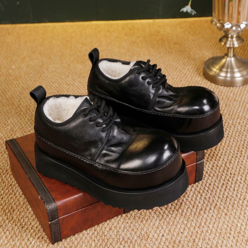 羊毛款35-40码森古原创水洗牛皮勃肯鞋厚底系带圆头冬季雪地鞋