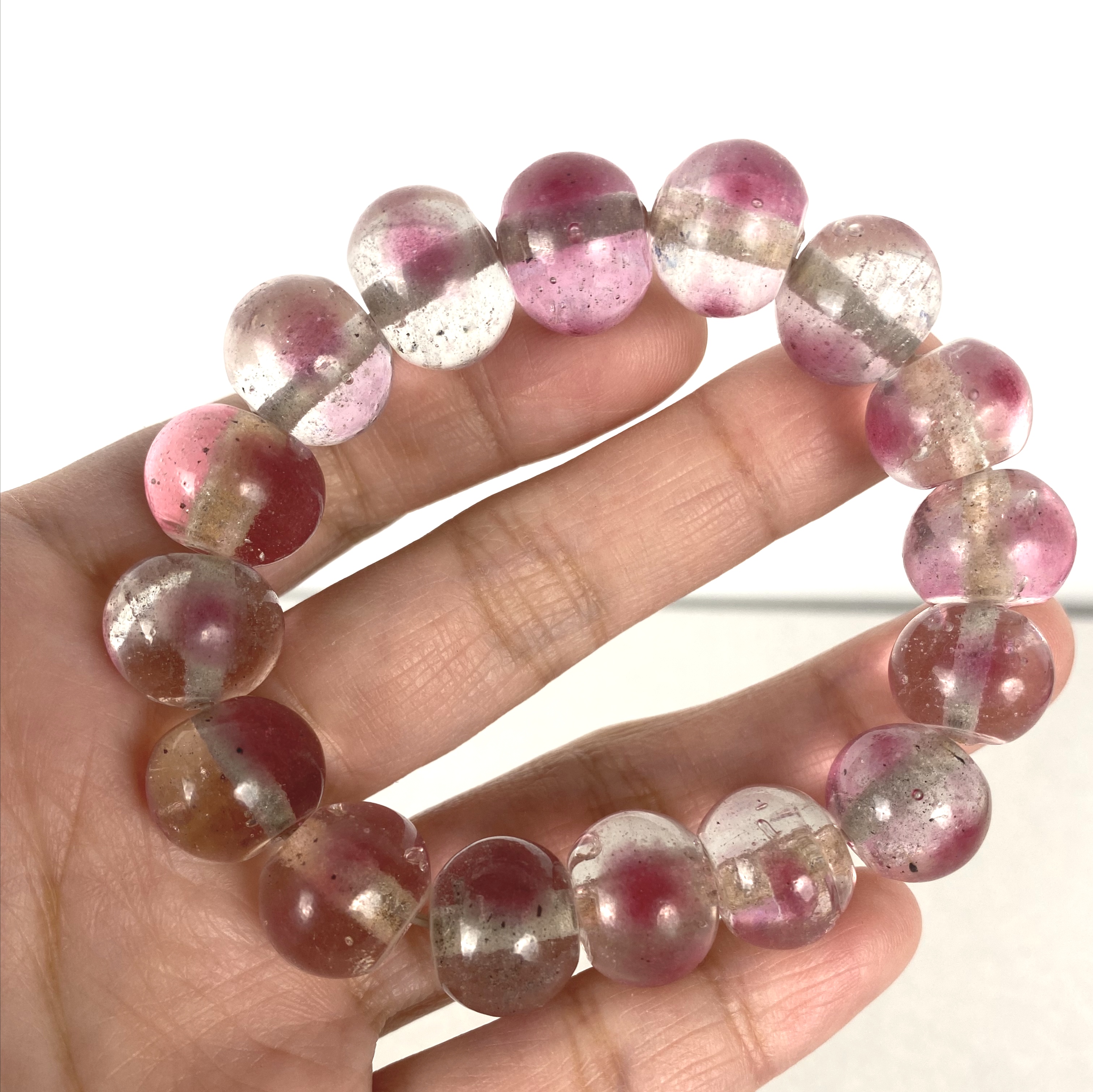 红透色老琉璃珠手串