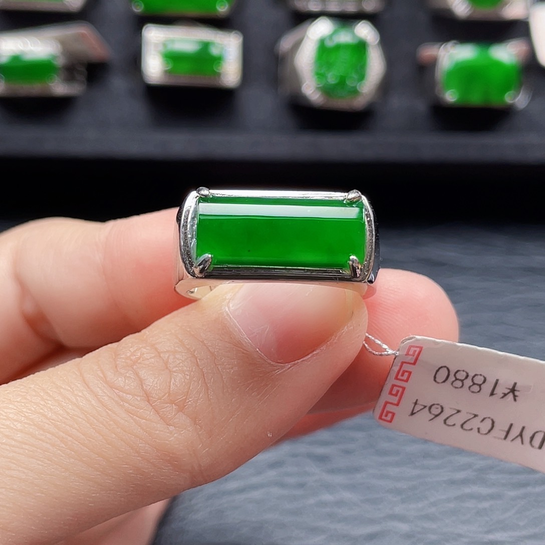 翡翠戒指银S925镶嵌天然a货翡翠2264