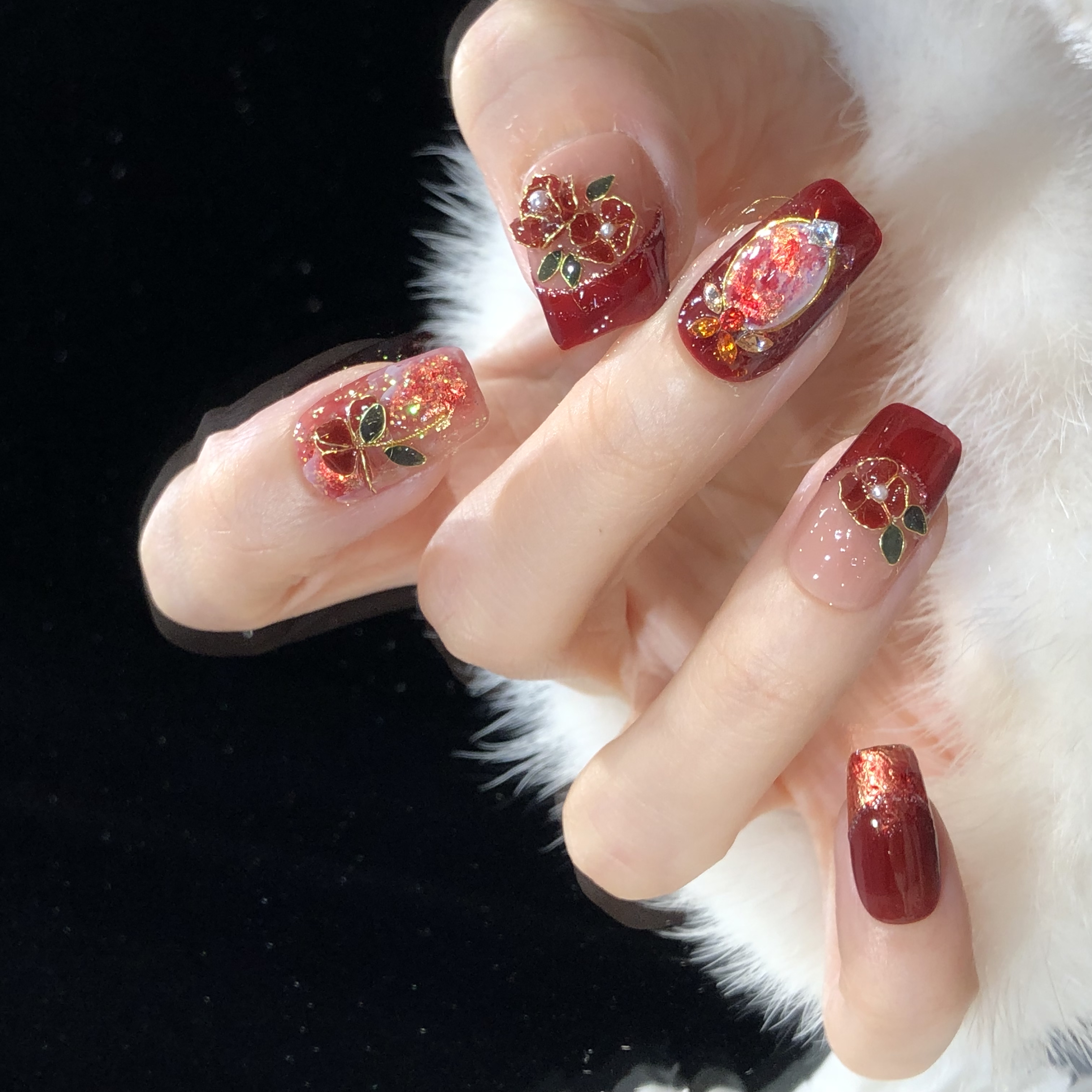 喵公子【惜朱颜】【非遗掐丝设计师款】纯手工穿戴甲可拆卸美甲光疗甲