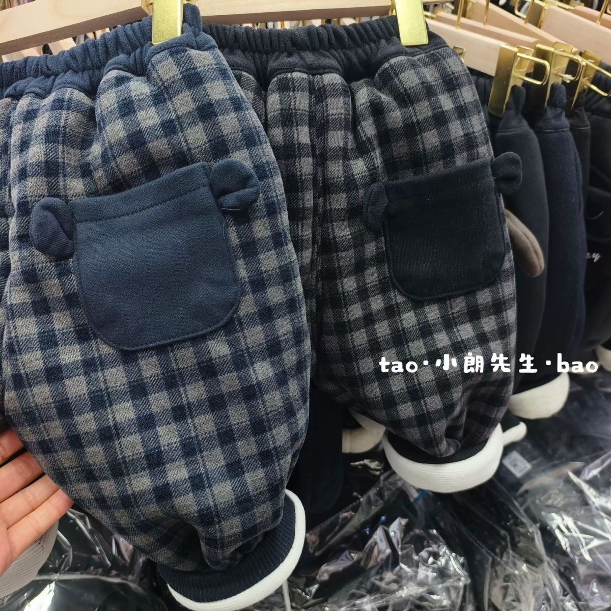 2025冬季新款男女童蚕丝棉裤格子裤儿童夹棉加厚保暖裤子呢子棉裤