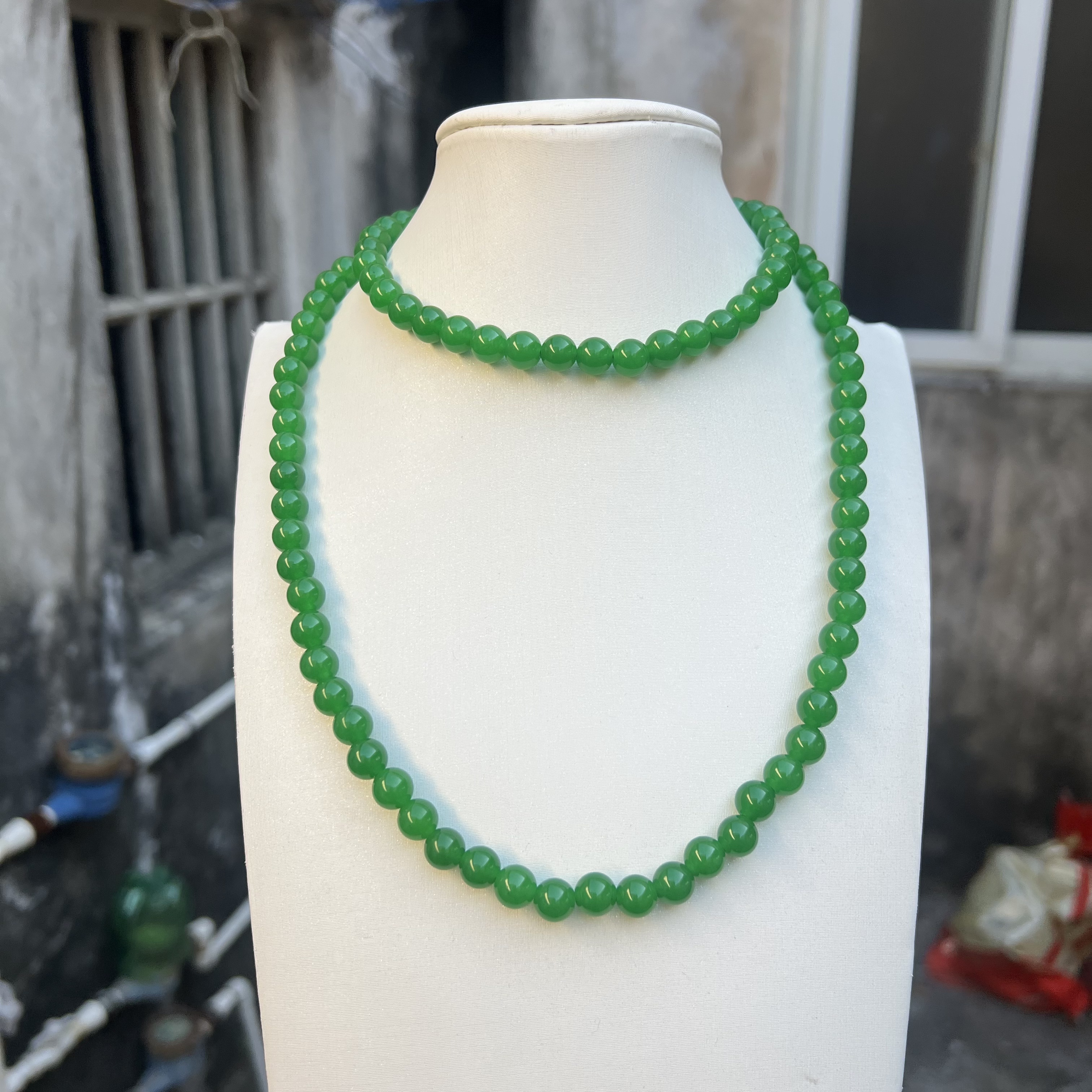 a676精品108颗辣绿卡8mm手串项链时尚百搭