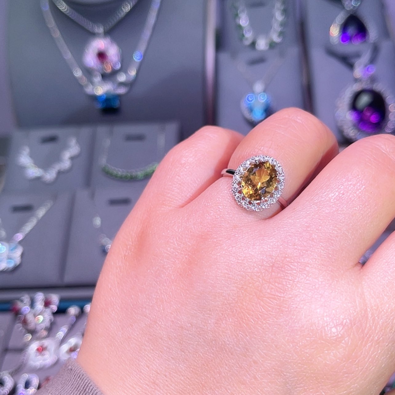 【闪购商品】黄晶戒指银S925镶嵌戒指