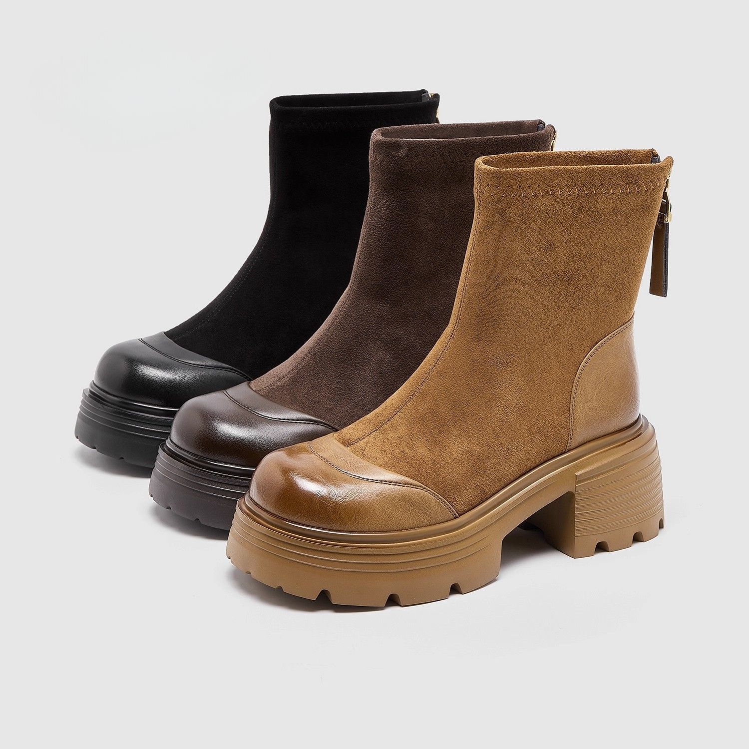 后拉链瘦瘦靴女2025秋冬新款复古马丁靴女英伦小个子增高弹力短靴