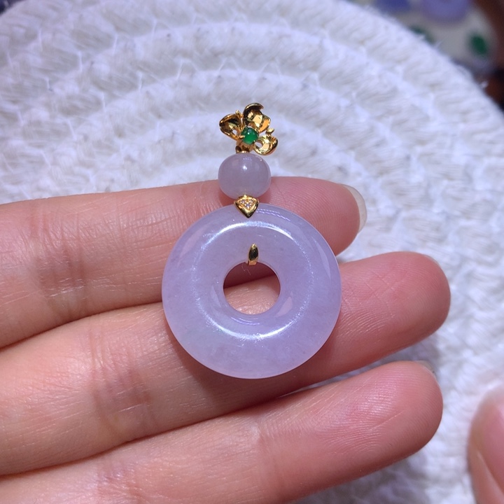 翡翠颈饰18K金镶嵌冰粉紫甜甜圈