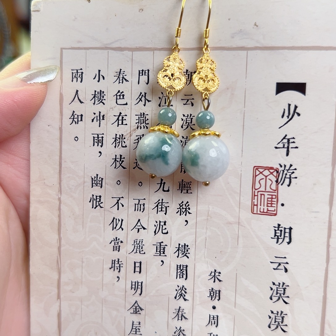 翡翠银S925镶嵌挂件耳环