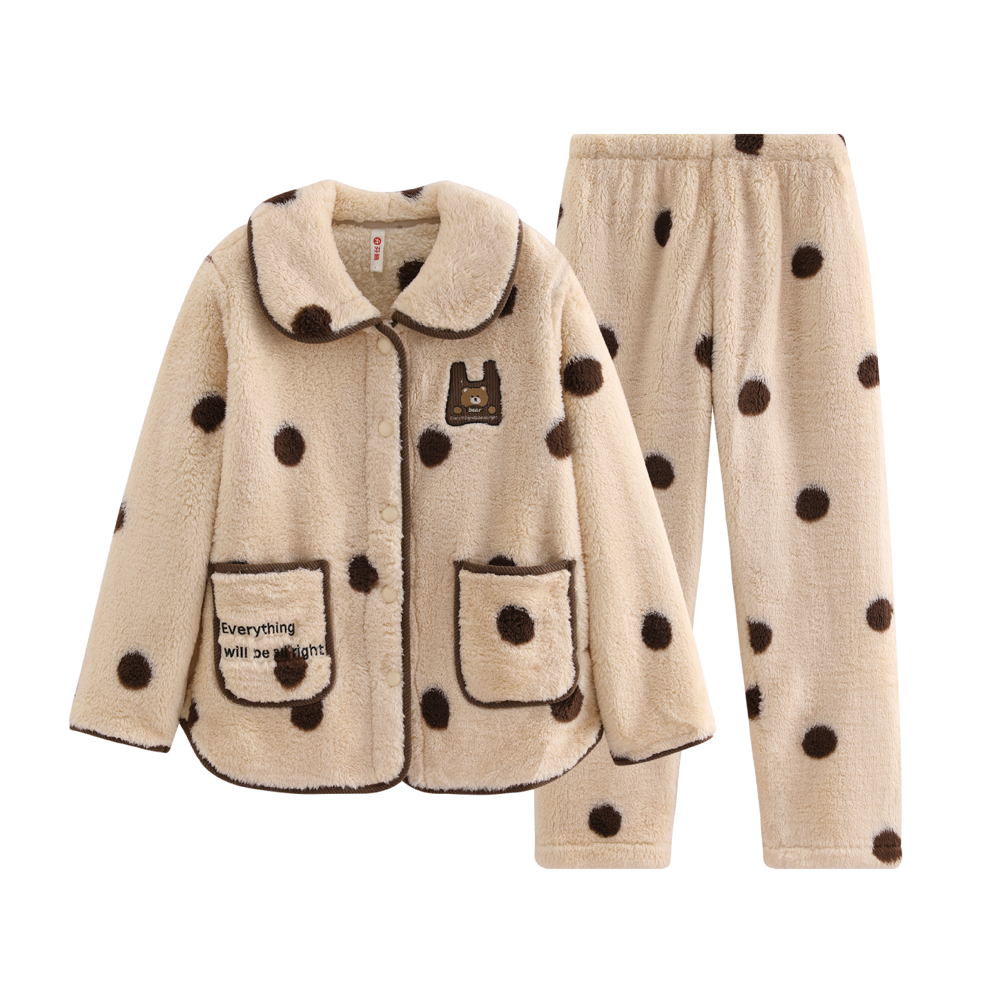 芬腾新款女士冬季睡衣加绒加厚保暖长袖长裤甜美小熊家居服套装