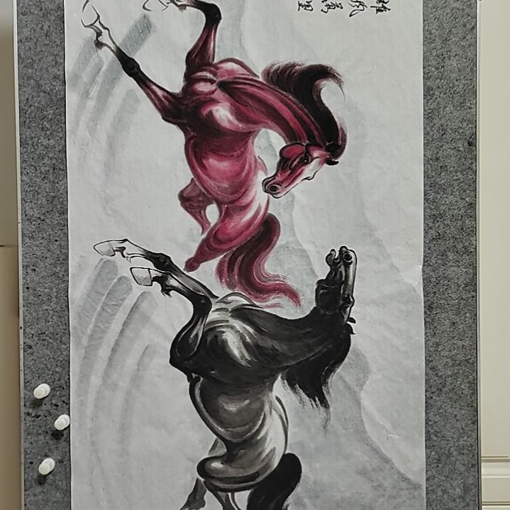 横款周士宸水墨写意骏马图