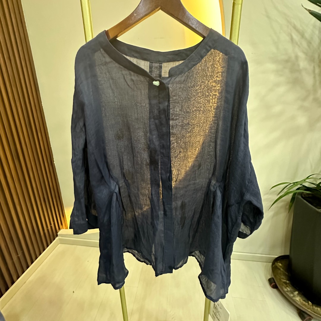 微瑕疵介意别拍不影响穿100%苎麻衬衫T恤女36159